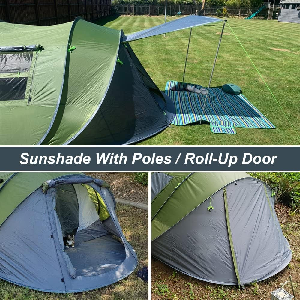 6 Person Easy Pop up Tents for Camping -  Double Layer Waterproof Instant Tent with Vestibule & Porch, Large Size Family Tent Automatic Setup for 4-6 People Camping Hiking (Poles Included)