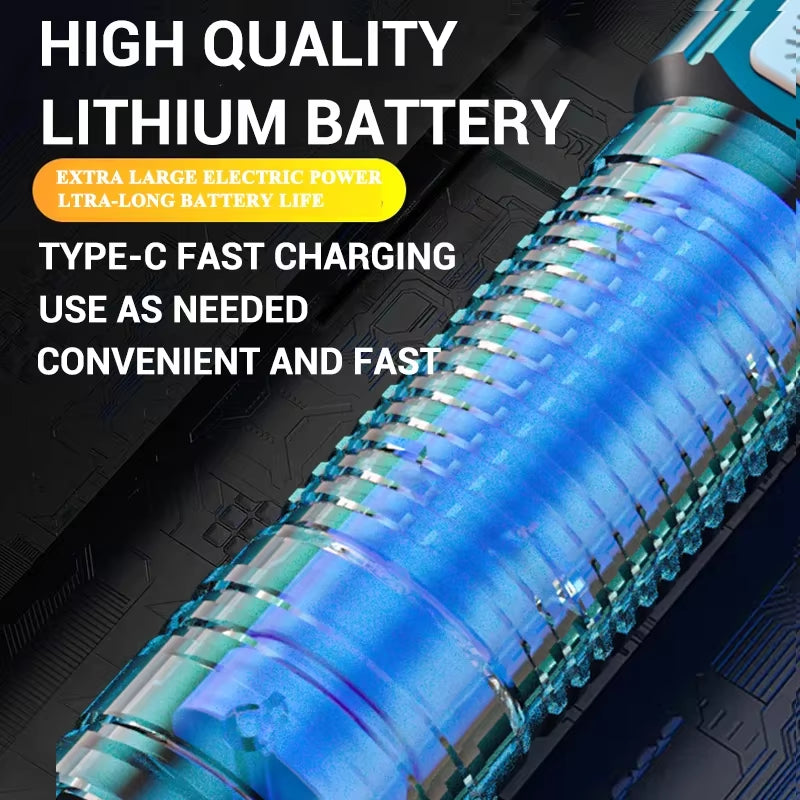 Super Bright LED Flashlight with Built-In 1200Mah Battery Charging Outdoor Camping Lighting Torch Night Fishing Hunting Lantern