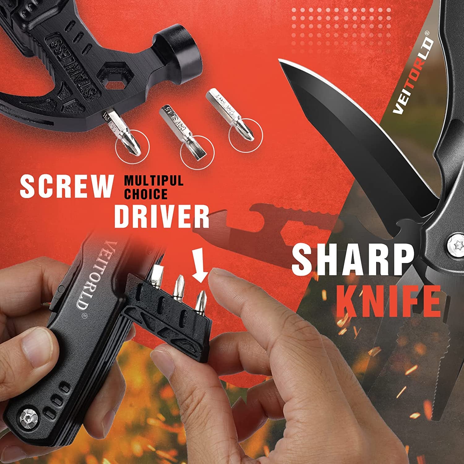 Christmas Stocking Stuffers, Gifts for Men Dad, Anniversary Birthday Gifts Idea for Him Husband Boyfriend, All in One Tools Hammer Multitool, Camping Hunting Hiking Xmas Presents, Cool Gadget