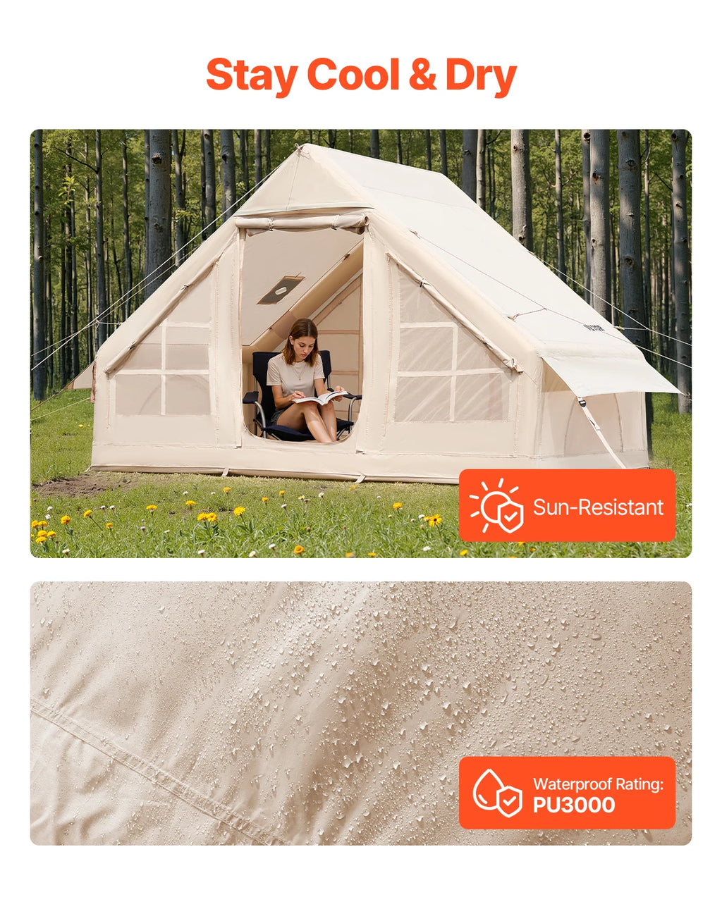 Inflatable Tents for Camping Easy Setup Blow up Tent with Hand Pump 300D Oxford Tent with Stove Jack Storage Bag Included