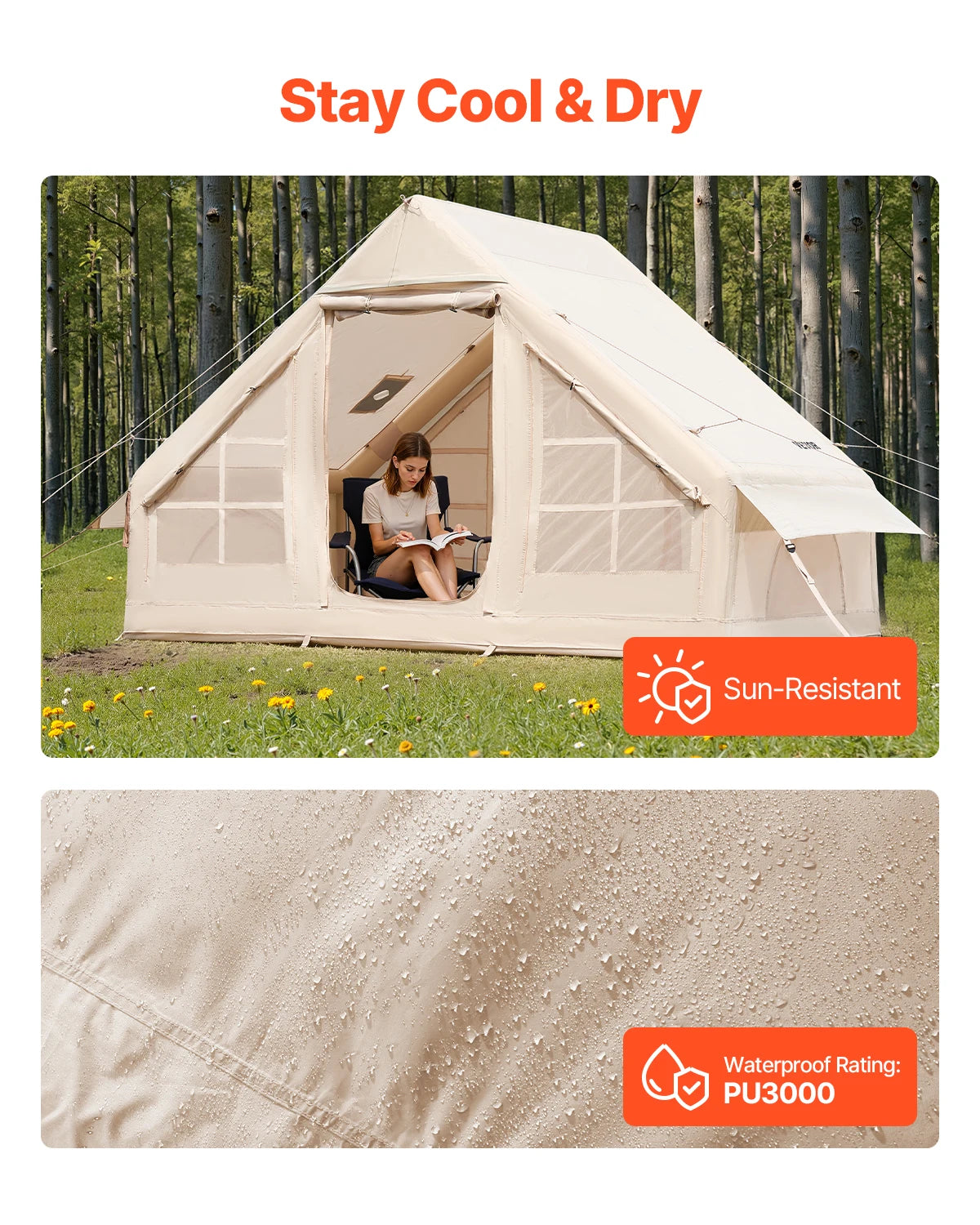Inflatable Tents for Camping Easy Setup Blow up Tent with Hand Pump 300D Oxford Tent with Stove Jack Storage Bag Included