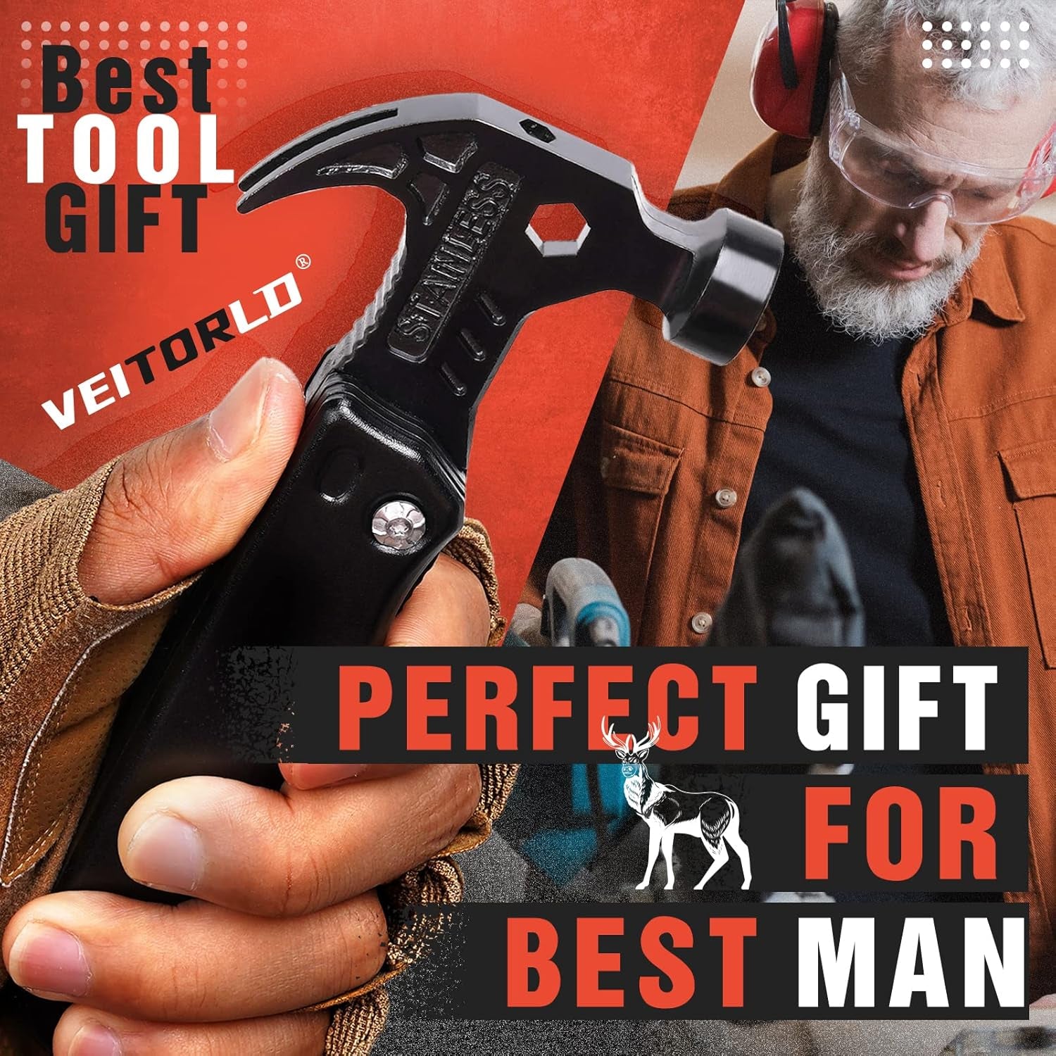 Christmas Stocking Stuffers, Gifts for Men Dad, Anniversary Birthday Gifts Idea for Him Husband Boyfriend, All in One Tools Hammer Multitool, Camping Hunting Hiking Xmas Presents, Cool Gadget