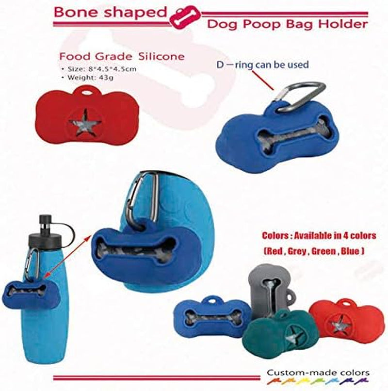 5 Rolls Portable Silicone Bone Shape Dog Poop Bags with Dispenser - Plastic Dog Pooper Bags Holders Refills Trash Can - Dog Pooper Scoopers & Bags for Outdoor Leash Travel (Green)