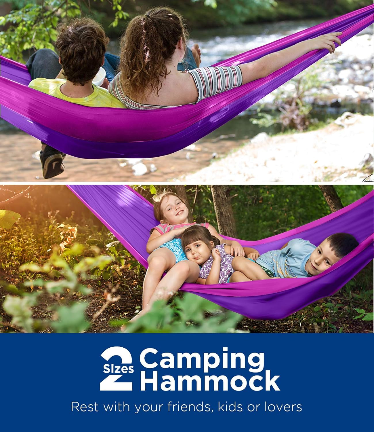 Camping Hammock Single & Double Portable Hammock Ultralight Nylon Parachute Hammocks with 2 Hanging Straps for Backpacking, Travel, Beach, Camping, Hiking, Backyard