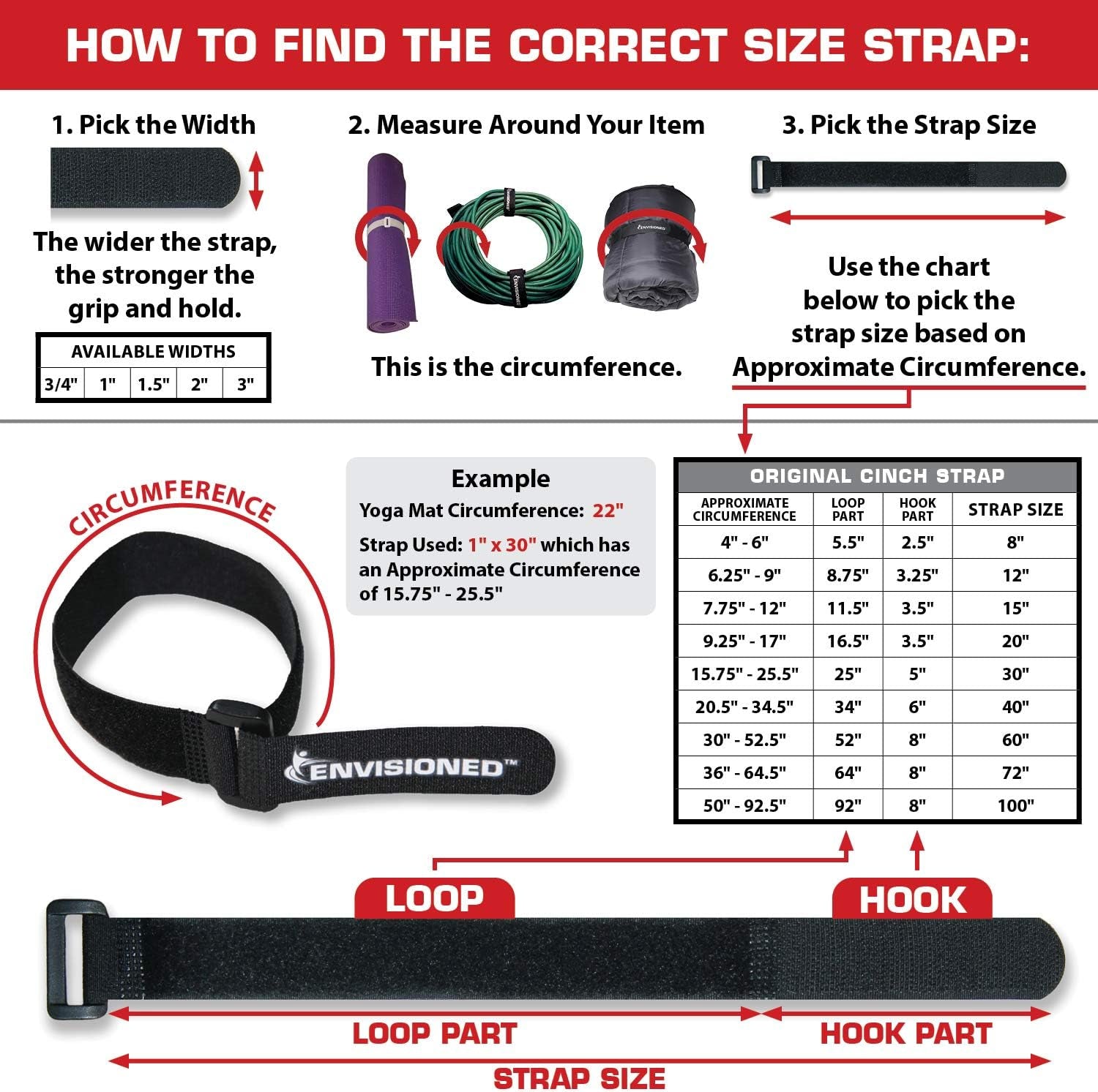 Reusable Cinch Straps 2" X 40" (Usable Length Is 34") - 6 Pack, Multipurpose Strong Gripping, Quality Hook and Loop Securing Straps (Black)