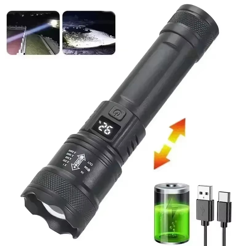 Super Bright LED Flashlight with Built-In 1200Mah Battery Charging Outdoor Camping Lighting Torch Night Fishing Hunting Lantern