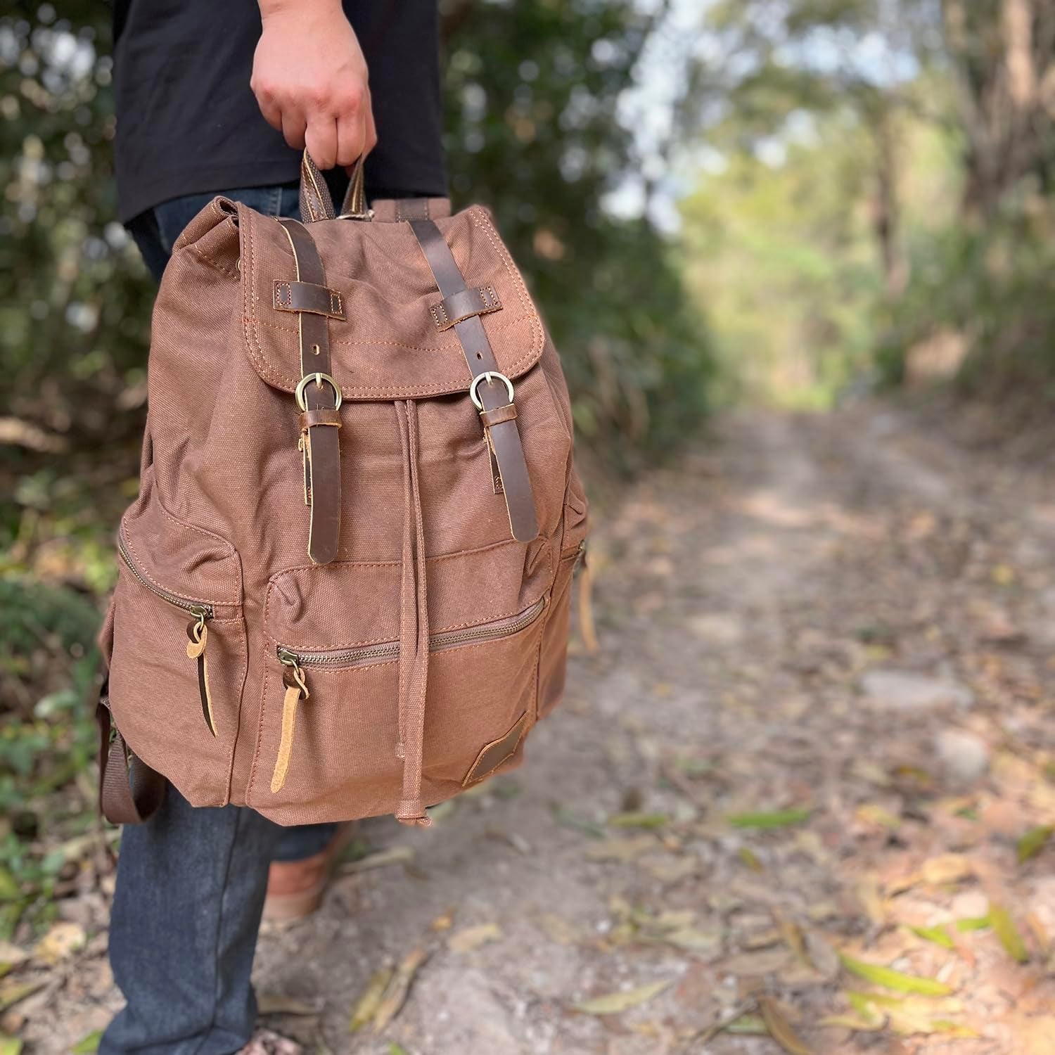 High Capacity Canvas Vintage Backpack - for School College Hiking Travel 12-17" Laptop