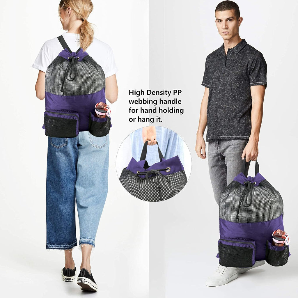 Purple Beach Bag Gym Backpack 18.9" X 25.2" Drawstring Bag Swim Bag for Workout Swimmers Gear Equipment Gear Pool Large Mesh Sports Bag Beach for Sport Men Women