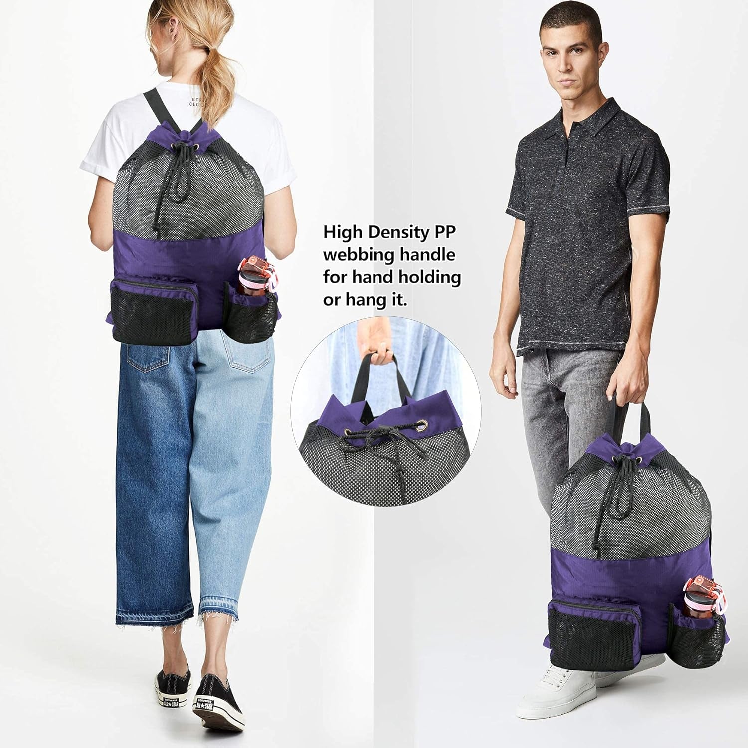 Purple Beach Bag Gym Backpack 18.9" X 25.2" Drawstring Bag Swim Bag for Workout Swimmers Gear Equipment Gear Pool Large Mesh Sports Bag Beach for Sport Men Women