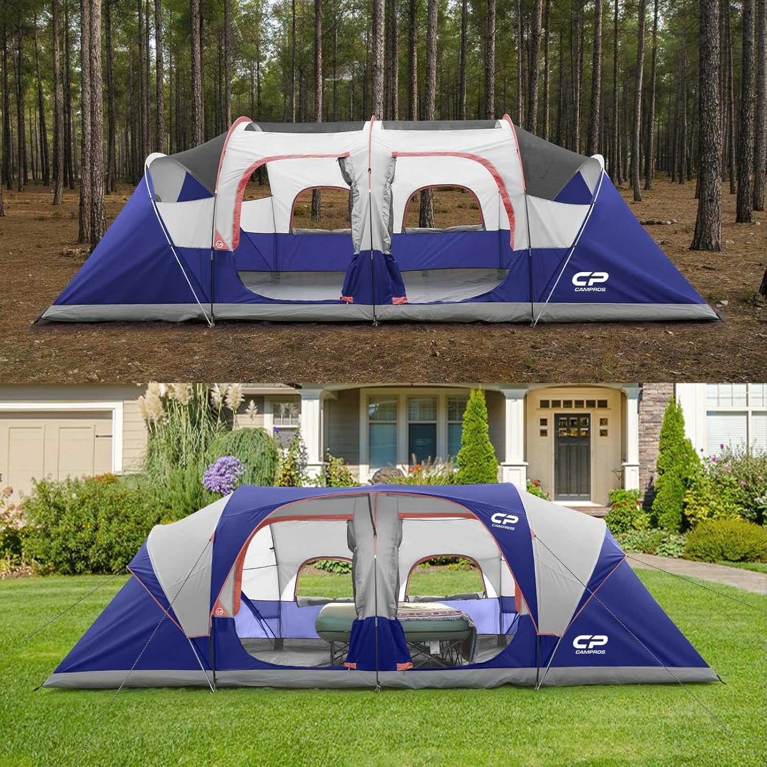Tent 12-Person-Camping-Tents,3 Room Family Tents,Waterproof Windproof Family Tent with Top Rainfly,6 Large Mesh Windows,Double Layer,Easy Set Up, Portable with Carry Bag-20' X 9' X 72"(H)