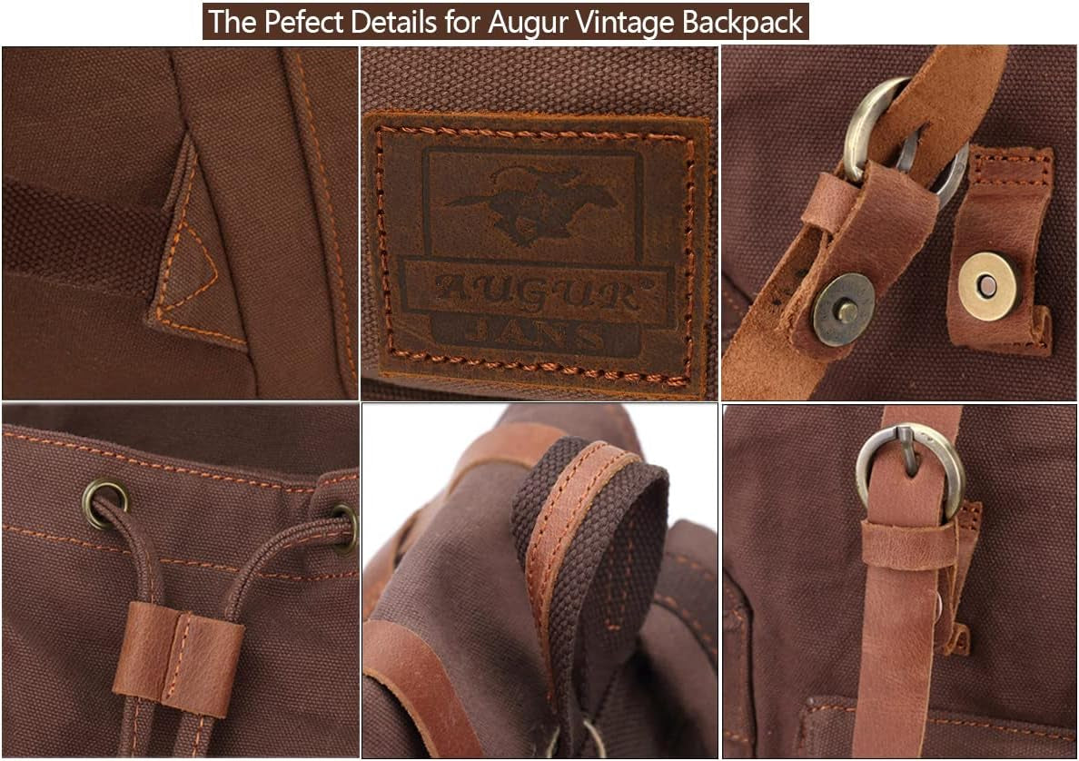 High Capacity Canvas Vintage Backpack - for School College Hiking Travel 12-17" Laptop