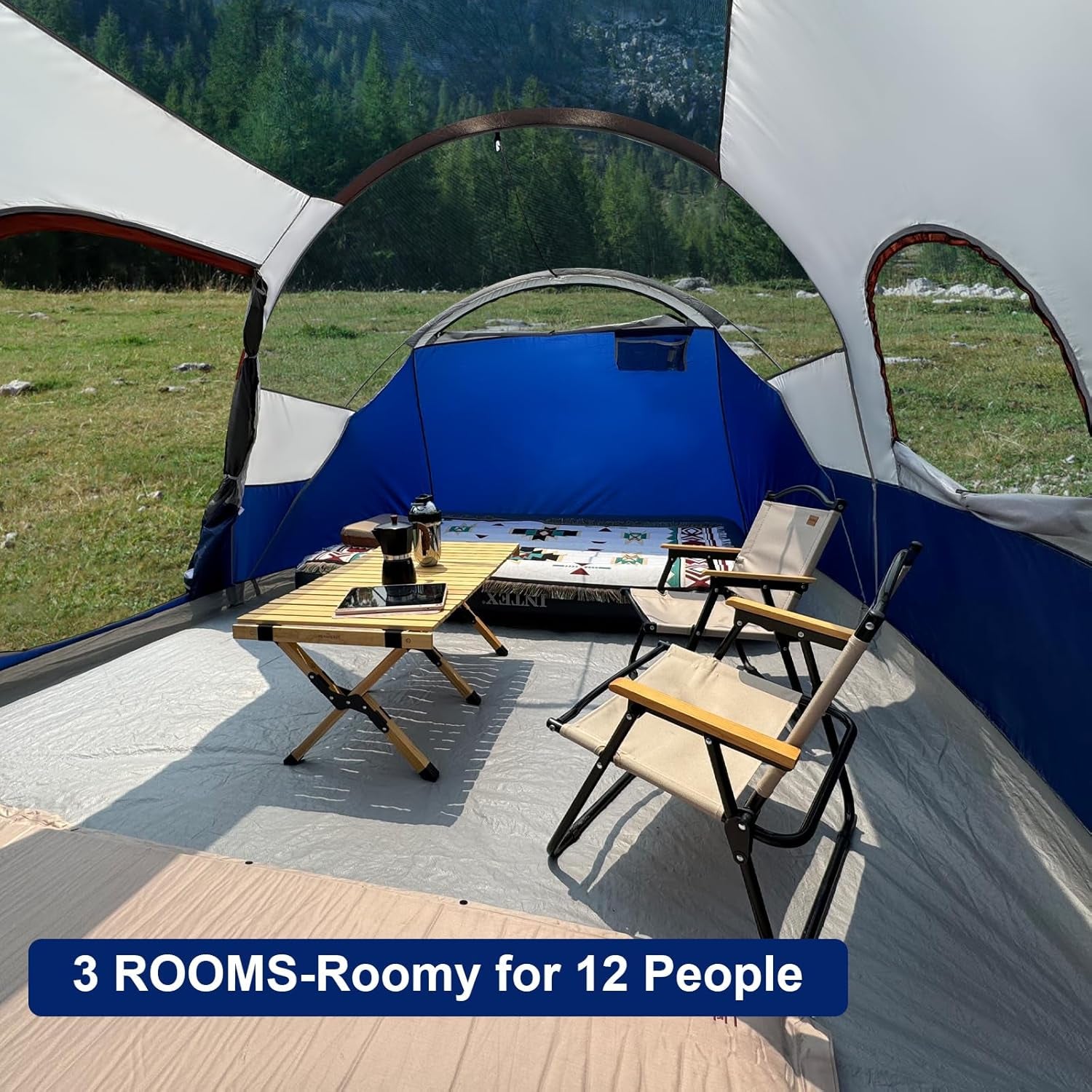 Tent 12-Person-Camping-Tents,3 Room Family Tents,Waterproof Windproof Family Tent with Top Rainfly,6 Large Mesh Windows,Double Layer,Easy Set Up, Portable with Carry Bag-20' X 9' X 72"(H)