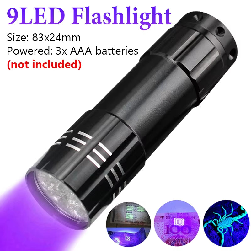 LED UV Flashlight 365Nm 395Nm Blacklight Scorpion UV Light Pet Urine Detector Zoomable Ultraviolet Outdoor Camping Lighting