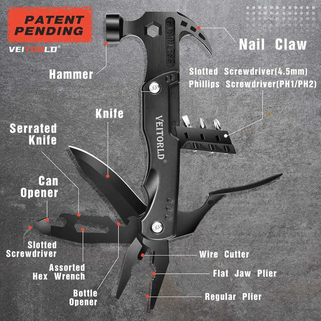 Christmas Stocking Stuffers, Gifts for Men Dad, Anniversary Birthday Gifts Idea for Him Husband Boyfriend, All in One Tools Hammer Multitool, Camping Hunting Hiking Xmas Presents, Cool Gadget